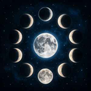 28-day lunar cycle chart for Human Design Reflectors showing moon phases